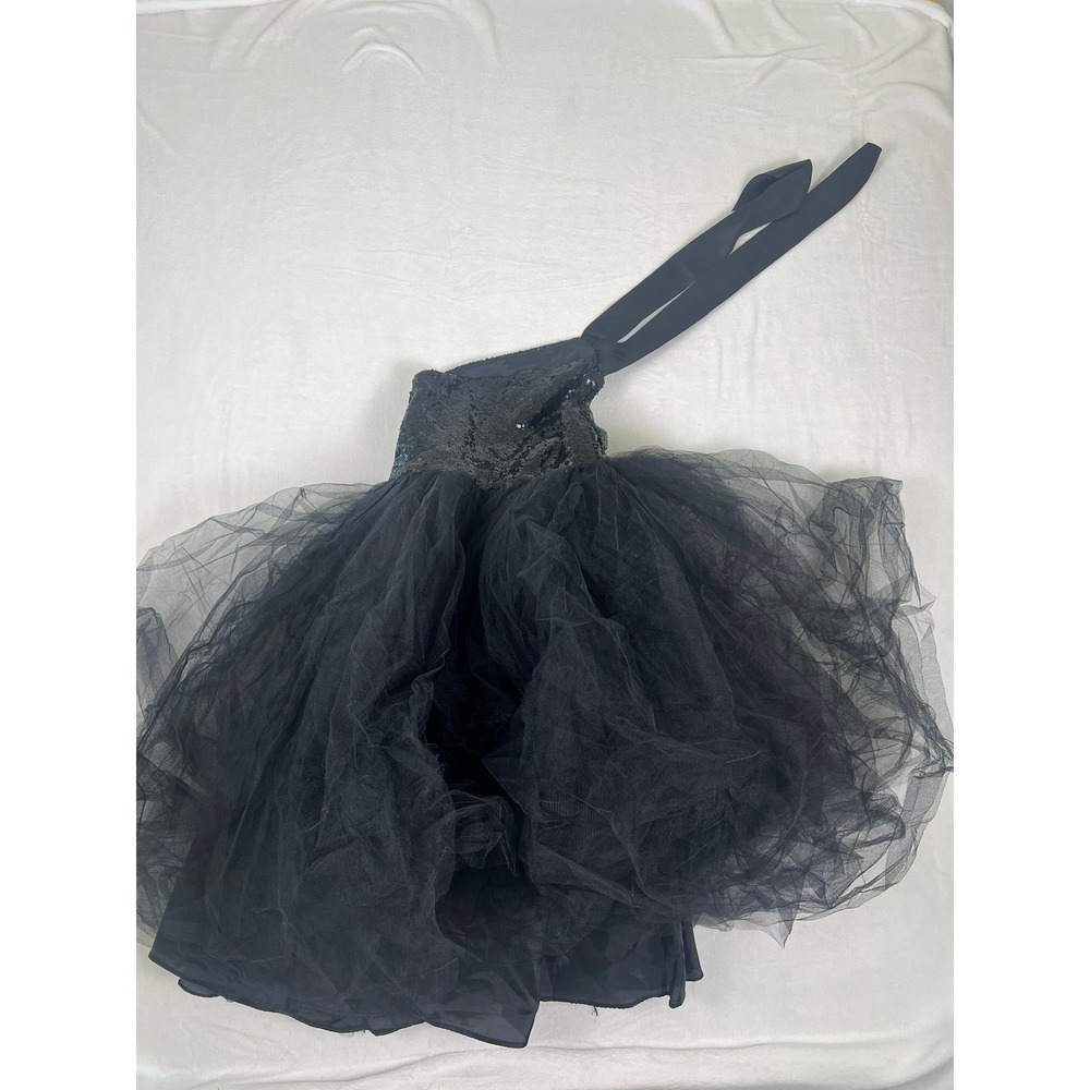 SZ 2 Black One Shoulder Sequin Tulle Ballet Dress Formal Mini Black Swan Recital